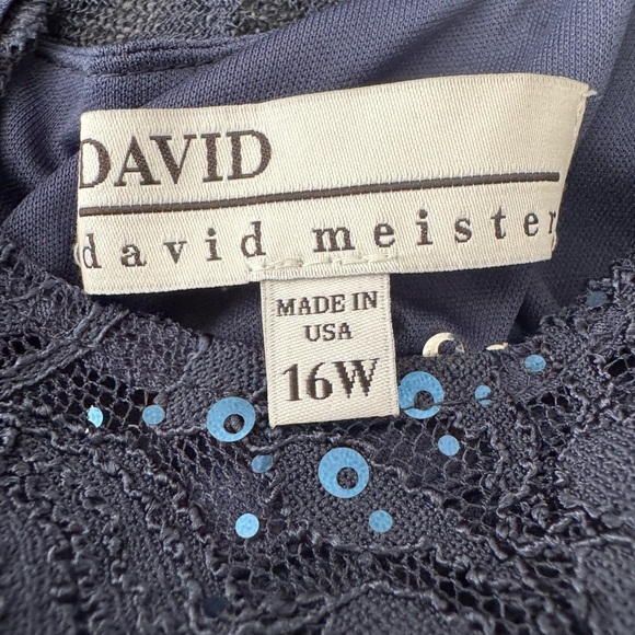 David Meister Midnight Blue Lace with Sequins Dress 16W - Picture 12 of 14